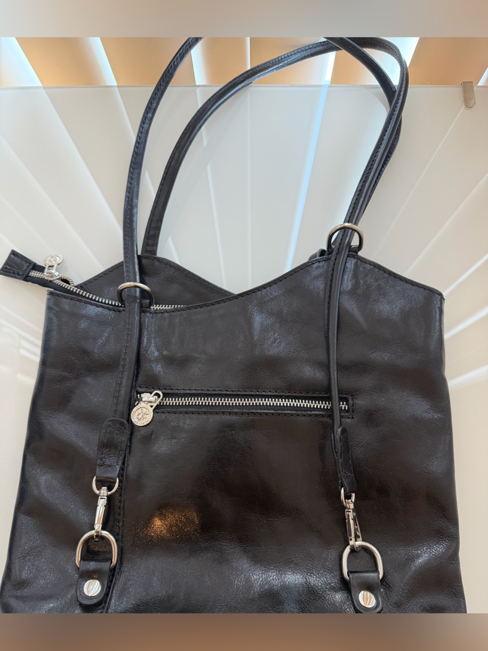 Made in Italy Genuine Leather Black Leather Shoulder Bag & Backpack